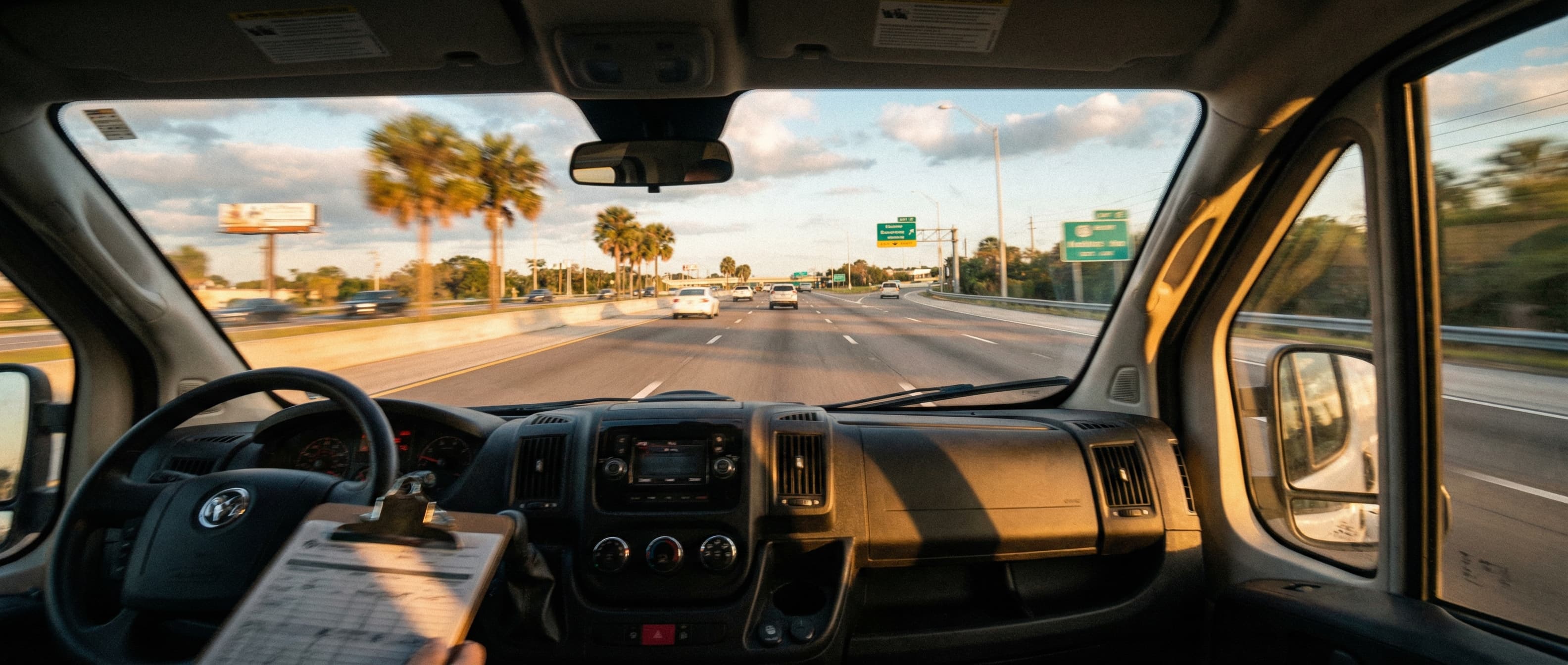 STAT delivery van driving urgently on Florida highway